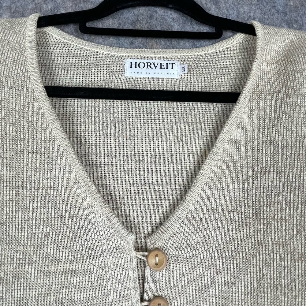 Horveit Beige Cotton Linen Knit 3/4 Button Up Coastal Grandma Tunic Sweater 3XL - Picture 4 of 15